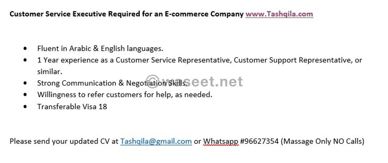 Customer Service Executive Required  0